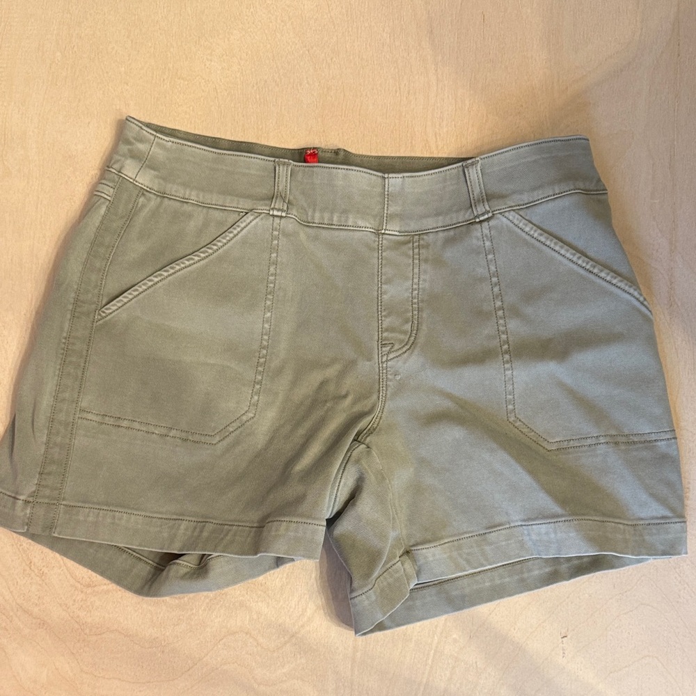 SPANX Olive Green Denim-Style Short Shorts - Picture 3 of 4